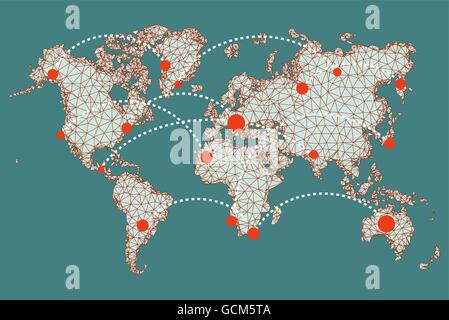 Rete globale di maglia. Le comunicazioni sociali dello sfondo. Mappa terrestre. Illustrazione Vettoriale. Illustrazione Vettoriale