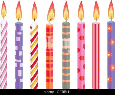 Set di vettore di coloratissimi candeline di compleanno Illustrazione Vettoriale