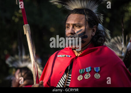 Onorato veterano a Kiowa Blackleggings società guerriera Pow-wow. Anadarko, Oklahoma, U.S.A. Foto Stock