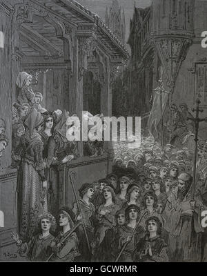 La crociata dei bambini. 1212. Incisione di Gustave Dore (1832-1883). Foto Stock
