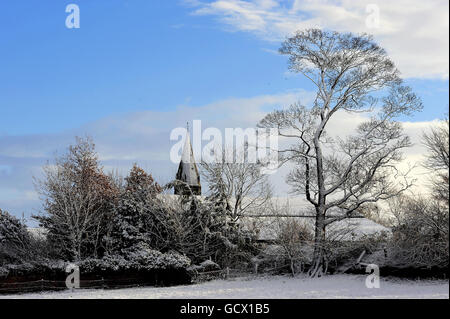 La scena a Malton, nel Nord Yorkshire, come più nevicate sono previste lungo la costa orientale del Regno Unito. Foto Stock