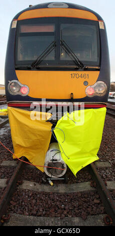 Il ministro dei trasporti visite della ScotRail Eastfield depot in Glasgow Foto Stock