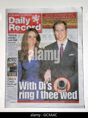 British Press copertura del fidanzamento del principe William e. Kate Middleton nel Daily Record Foto Stock