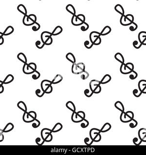 Chiave di Violino seamless pattern monocromatico. Clef bass e treble, musica e suono, pattern musicali senza cuciture, illustrazione vettoriale Foto Stock