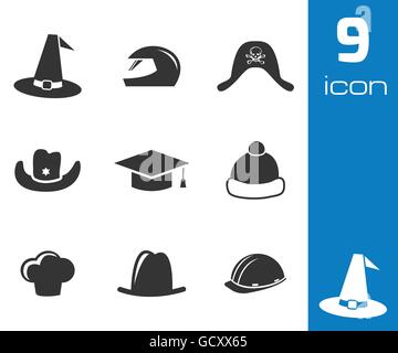 Vettore casco nero e hat set di icone Illustrazione Vettoriale