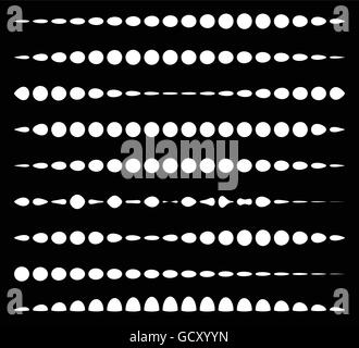 Set di divisore orizzontale linee composte da cerchi. Le linee tratteggiate. Illustrazione Vettoriale