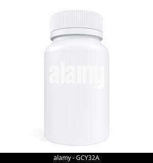 Scatola di pillole marcato per la medicina isolati su sfondo bianco. 3d illustrazione Foto Stock