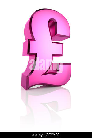 Sterlina rosa simbolo di valuta isolati su sfondo bianco. Il rendering 3D Foto Stock