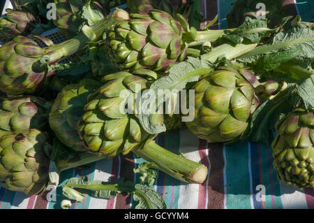 Carciofi in vendita presso il Mercato degli Agricoltori a Elwood, un sobborgo di Melbourne Foto Stock