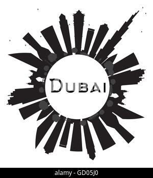 Dubai City skyline in bianco e nero la silhouette. Illustrazione Vettoriale. Piatto semplice concetto per il turismo presentazione, banner Illustrazione Vettoriale