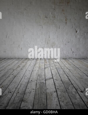 Assi di legno e muro di mattoni Foto Stock