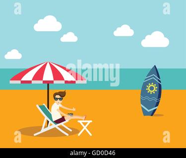 Tempo di vacanza estate spiaggia design piatto illustrazione vettoriale Illustrazione Vettoriale