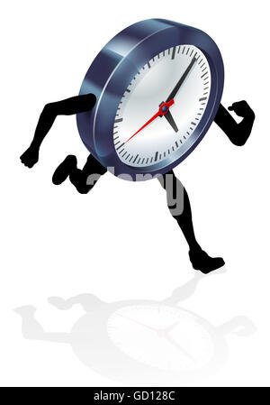 Una illustrazione di un carattere di clock in esecuzione. Concetto forse per la pressione del tempo o in esecuzione fuori del tempo Foto Stock