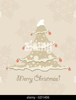 Vintage Scheda di Natale . Bellissimo albero di Natale illustrazione Illustrazione Vettoriale