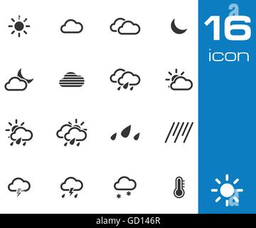 Vettore meteo nero set di icone Illustrazione Vettoriale