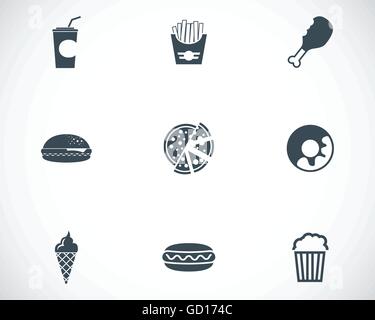 Nero di vettore di fast food set di icone Illustrazione Vettoriale