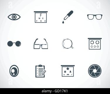 Vettore optometria nero set di icone Illustrazione Vettoriale