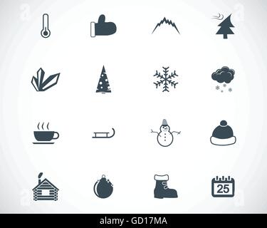 Vettore inverno nero set di icone Illustrazione Vettoriale