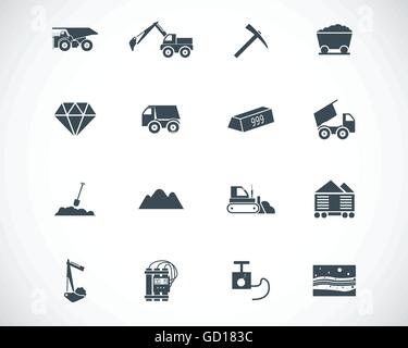 Vector Data mining nero set di icone Illustrazione Vettoriale