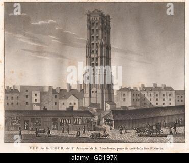 Parigi: Tour de Saint-Jacques de la Boucherie. La puntasecca, antica stampa 1808 Foto Stock