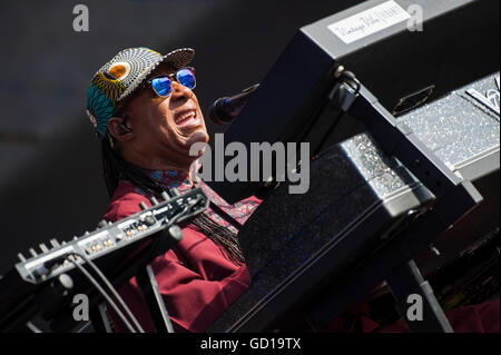 Solo uso editoriale Stevie Wonder esecuzione presso il British Summer Time festival in Hyde Park, Londra. Foto Stock