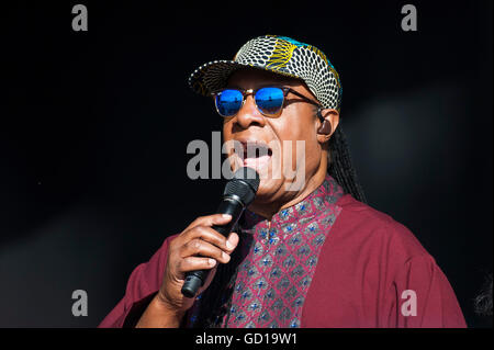 Solo uso editoriale Stevie Wonder esecuzione presso il British Summer Time festival in Hyde Park, Londra. Foto Stock