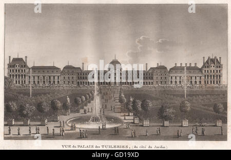 Parigi: Palais des Tuileries (Du côté du Jardin) . La puntasecca, antica stampa 1808 Foto Stock