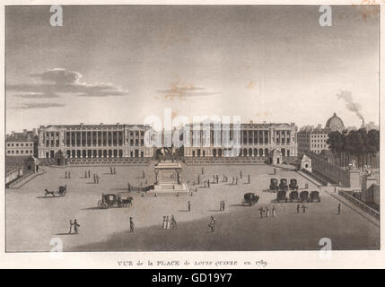 Parigi: Place de Louis Quinze en 1789. Place de la Concorde. La puntasecca, 1808 Foto Stock