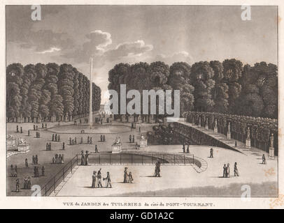 Parigi: Jardin des Tuileries Du côté du Pont-Tournant. La puntasecca, antica stampa 1808 Foto Stock