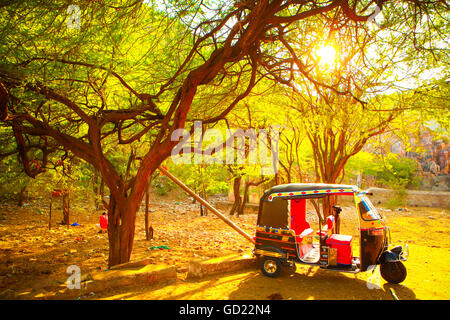 Un tuk tuk parcheggiato a Jaipur, Rajasthan, India, Asia Foto Stock