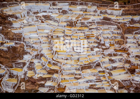 Salineras de Maras, Maras Saline, Valle Sacra, Perù, Sud America Foto Stock