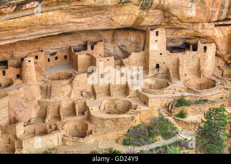 Rovine Anasazi, Cliff Palace, risalenti al periodo tra il 600 DC e 1300 Annuncio, Mesa Verde National Park, UNESCO, Colorado, STATI UNITI D'AMERICA Foto Stock