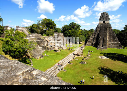 Tempio che io (Tempio del gigante Jaguar) a Tikal, Sito Patrimonio Mondiale dell'UNESCO, Guatemala, America Centrale Foto Stock