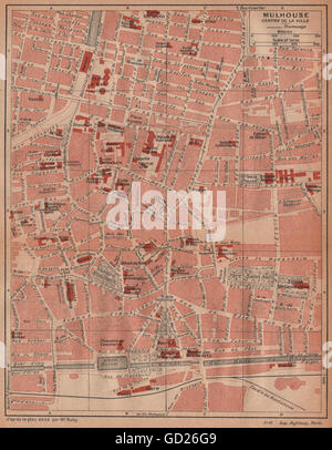 MULHOUSE. Centre de la ville. Vintage di città piano mappa carte. Haut-Rhin 1922 Foto Stock