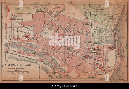 ST. GERMAIN-en-Laye. Vintage town mappa della città piano. Yvelines, 1922 Foto Stock