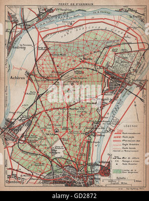 FORÊT DE ST. GERMAIN-en-Laye. Vintage map. Poissy Maisons-Lafitte Yvelines 1922 Foto Stock