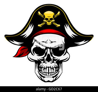 Una illustrazione di un pirata Skull indossando un pirata capitani hat e un occhio patch Foto Stock