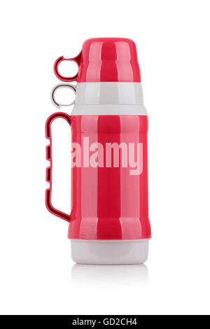 Un rosso lucido Thermos isolati su sfondo bianco Foto Stock