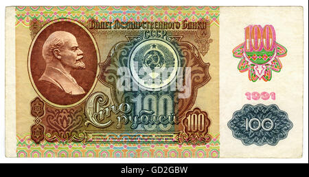 Moneta / finanze, banconota, banconota da 100 rubli con ritratto di Lenin, URSS, 1991, diritti aggiuntivi-clearences-non disponibile Foto Stock