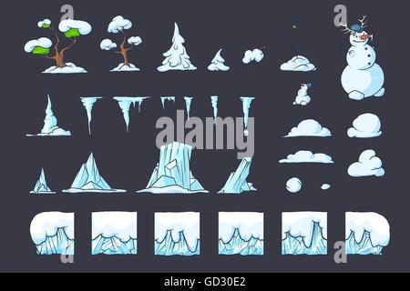 Inverno tile set per gioco platform, vettore senza interruzioni di blocchi di terra design giochi Illustrazione Vettoriale