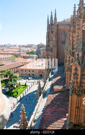 La vista dalla terrazza della cattedrale. Salamanca, Castilla Leon, Spagna. Foto Stock