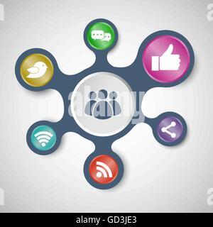 Social media infografico con modelli collegati metaballs, vettore di stock Illustrazione Vettoriale