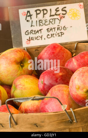 Liberty organico le mele in un moggio presso un mercato agricolo prese a cadere fattorie della città vicino alla città di caduta, Washington, Stati Uniti d'America Foto Stock