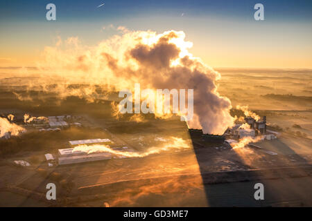 Vista aerea, GUD, la turbina a gas Power Plant, Trianel municipalizzate Kosortium, sunrise su Hamm, vista aerea di Hamm, Ruhr Foto Stock