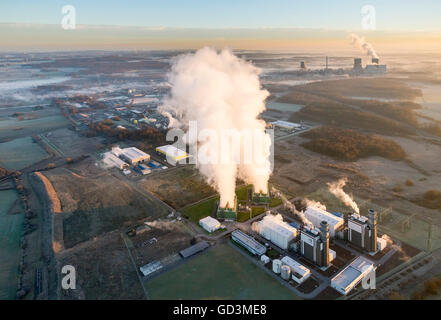 Vista aerea, GUD, la turbina a gas Power Plant, Trianel municipalizzate Kosortium, sunrise su Hamm, vista aerea di Hamm, Ruhr Foto Stock