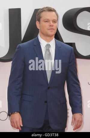 Londra, Regno Unito. 11 Luglio, 2016. Matt Damon assiste la premiere europeo dell' Jason Bourne' di Odeon Leciester Square. Credito: Ferdaus Shamim/ZUMA filo/Alamy Live News Foto Stock