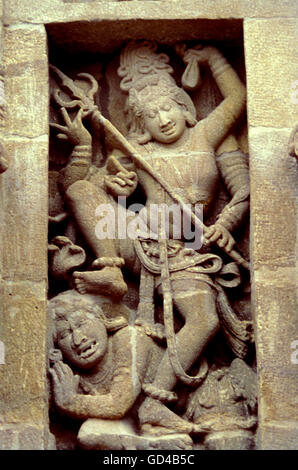 Sculture , tempio Kailasanath Foto Stock