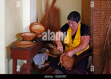 Cesto-maker, Camacha, Isola di Madeira, Portogallo Foto Stock