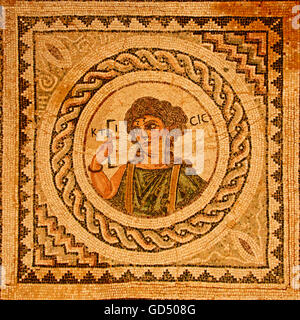 Ktisis mosaico, personificata creazione, massa a mosaico della casa del Eustolios, Kourion, la Repubblica di Cipro Foto Stock