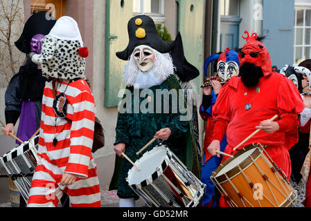 Il Carnevale di Basilea, gruppo con tamburi e flessibili, Basilea, Svizzera Foto Stock